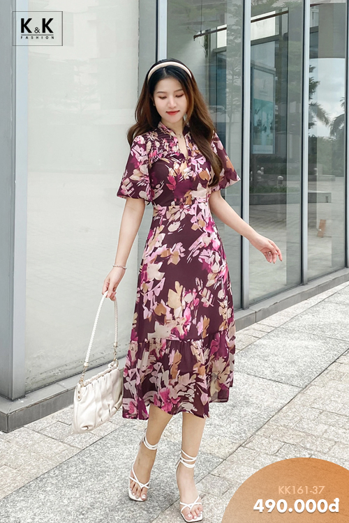 Đầm công sở dáng xòe đuôi cá họa tiết hoa KK161-37