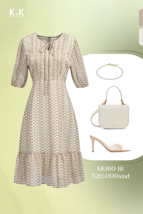 Đầm voan hoa dáng đuôi cá tay lỡ KK160-18