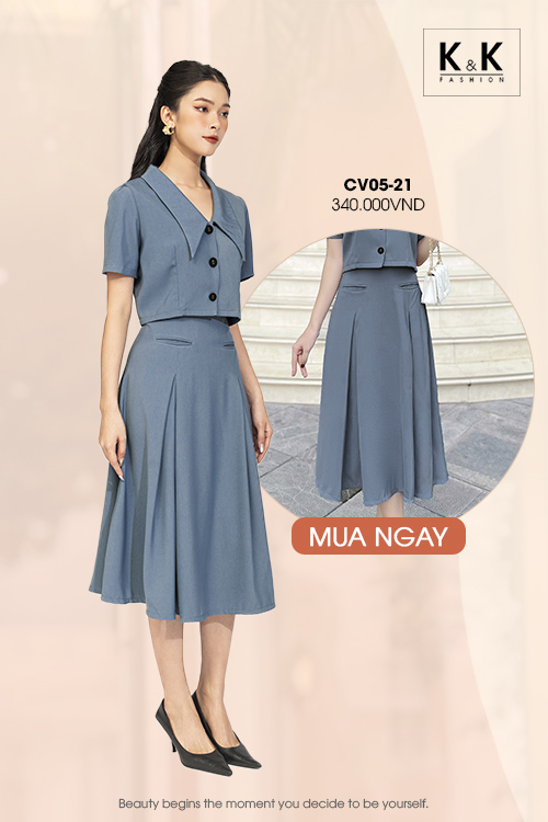 Chân váy công sở dáng xòe phối hai túi trước CV05-21