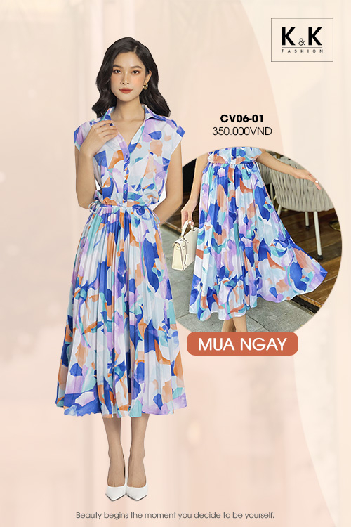 Chân váy xòe xếp ly dáng midi CV06-01