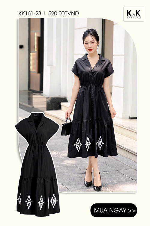 Đầm công sở dáng xòe cổ đan tông KK161-23