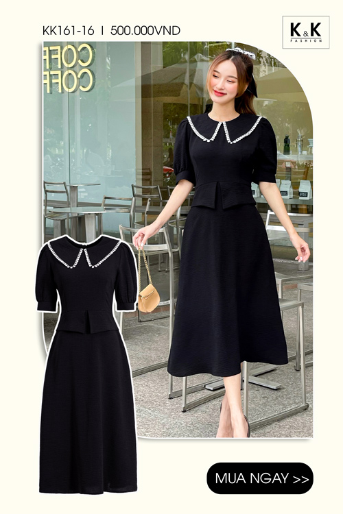 Đầm xòe dáng peplum cổ sen cách điệu KK161-16