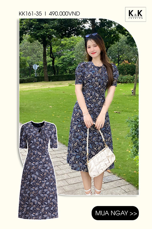 Đầm công sở chữ a họa tiết cổ cách điệu KK161-35