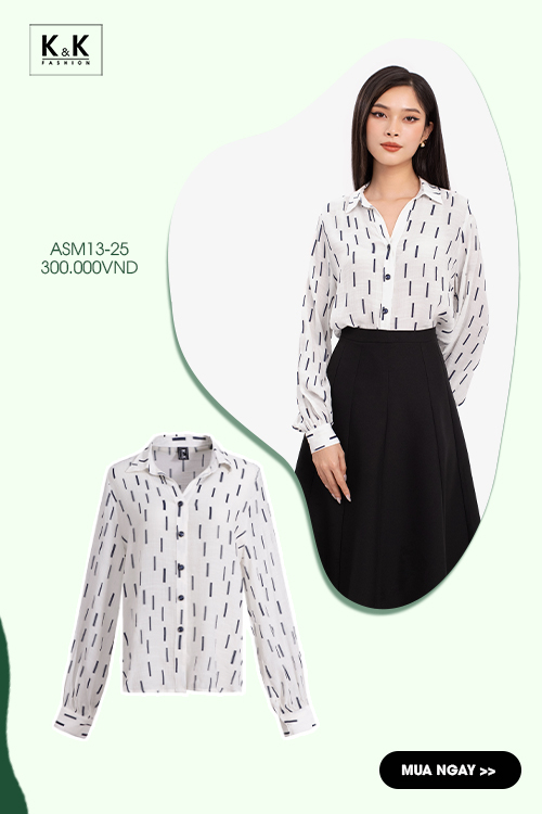 Áo sơ mi trắng nữ tay dài họa tiết ASM13-25