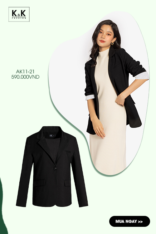 Áo khoác blazer nữ màu đen tay dài AK11-21
