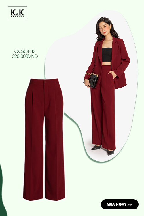 Quần công sở nữ ống suông lưng cao màu đỏ QCS04-33