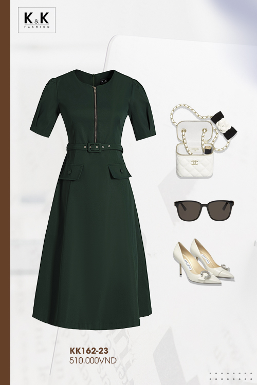 Đầm liền trung niên dáng xòe công sở KK162-23