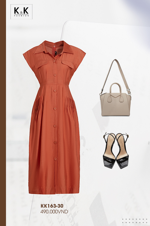 Đầm chữ a trung niên cổ sơ mi sát nách KK163-30