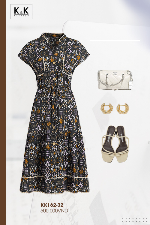 Đầm công sở trung niên dáng xòe đuôi cá kiểu sơ mi KK162-32