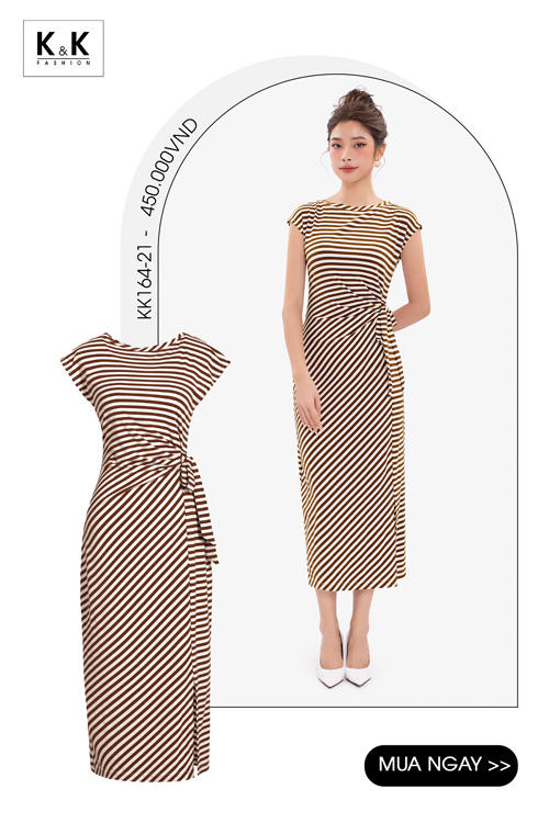 Đầm thun ôm thiết kế kẻ sọc thắt nơ eo KK164-21