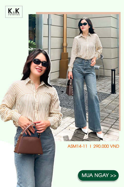 Áo sơ mi nữ công sở kẻ sọc tay dài ASM14-11