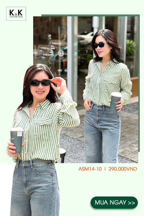 Áo sơ mi nữ kẻ sọc xanh tay dài ASM14-10