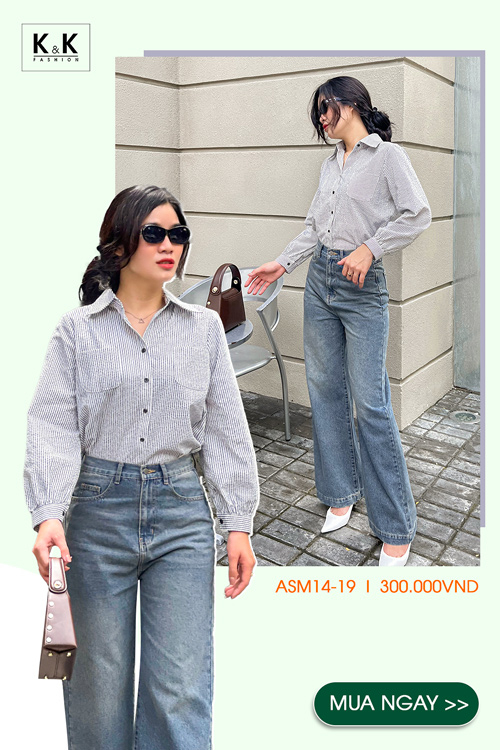 Áo sơ mi nữ tay dài họa tiết kẻ sọc ASM14-19