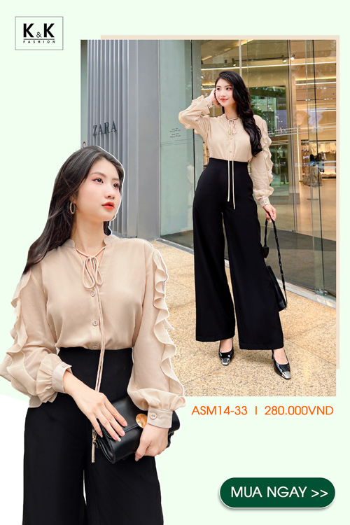 Áo sơ mi nữ tay dài phối bèo ASM14-33