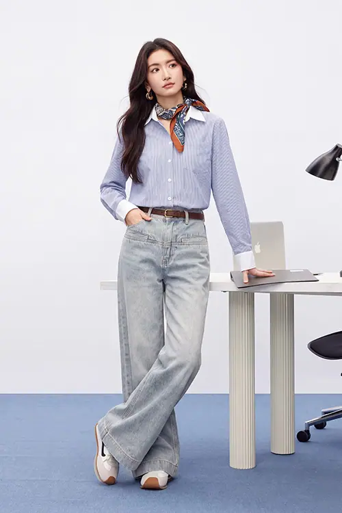 Quần jeans mặc với áo sơ mi nữ đẹp