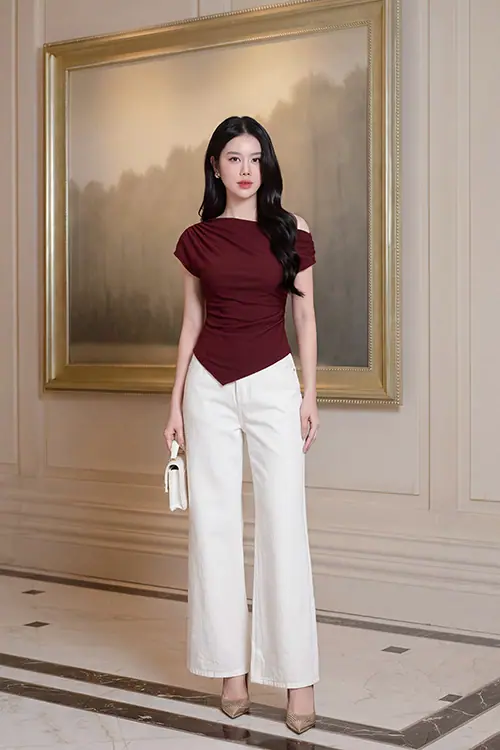 Quần jeans nữ ống suông màu trắng