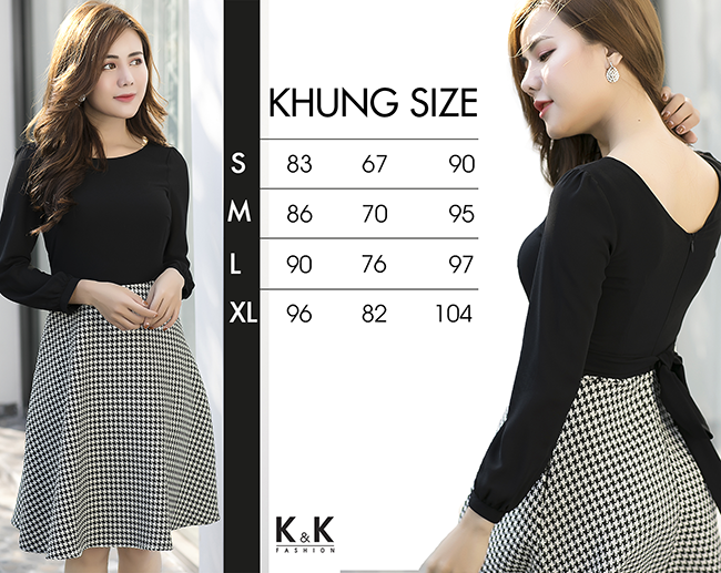 Đầm xòe phối họa tiết caro móc câu KK73-10