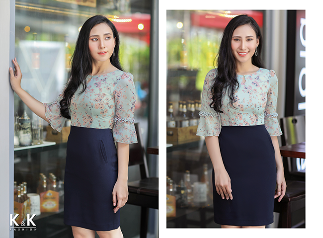 Đầm liền phối họa tiết hoa KK75-28