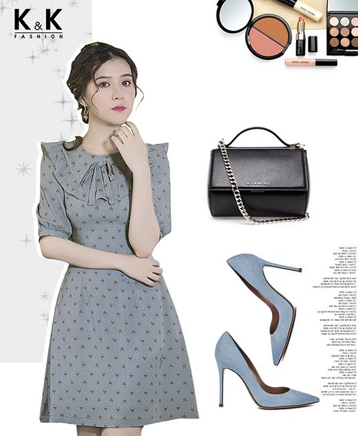 Đầm họa tiết dáng chữ A nền xanh KK67-26