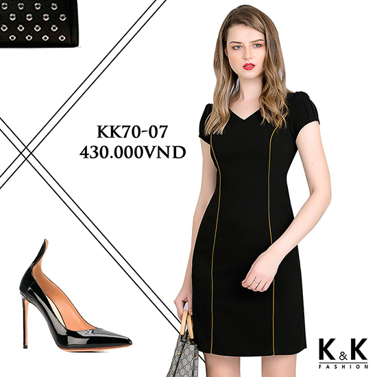Đầm đen phối dây kéo KK70-07