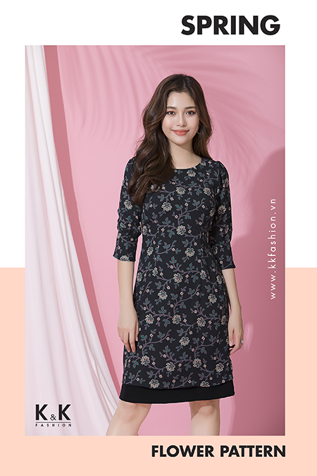 Đầm liền công sở họa tiết hoa KK74-01