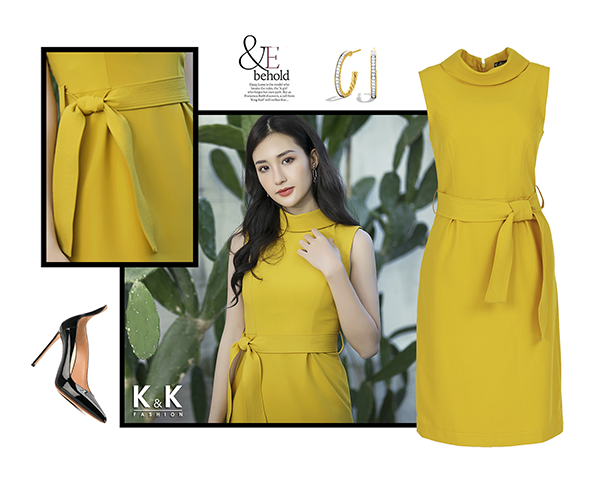 Đầm vàng sát nách đai eo KK69-33