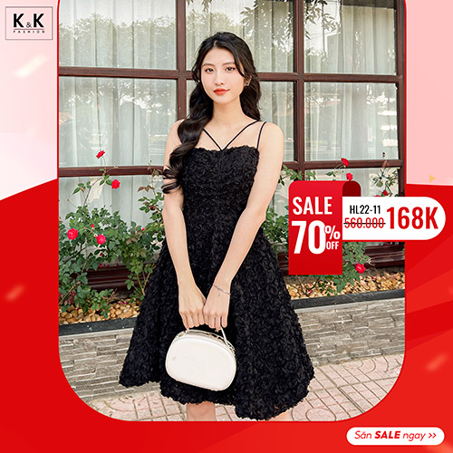 Đầm xòe đen 2 dây