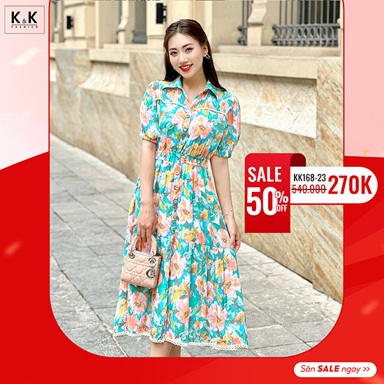 Đầm xòe họa tiết ưa đãi lớn