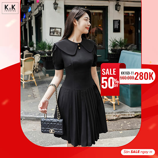 Đầm đen xòe xếp ly