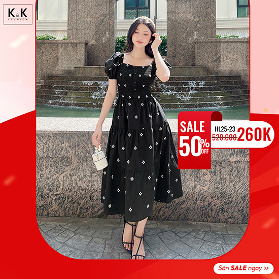 Đầm đen hoa nhí dáng dài