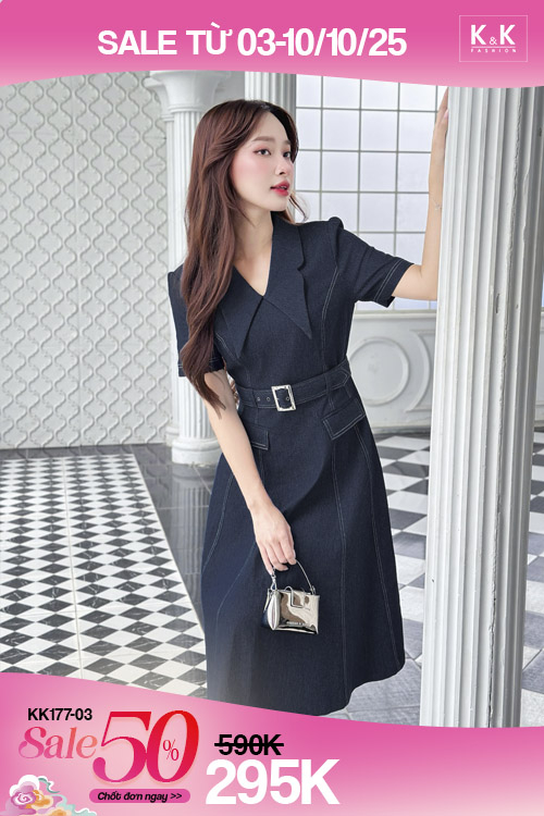 Đầm denim dáng xòe kèm thắt lưng giảm 50%