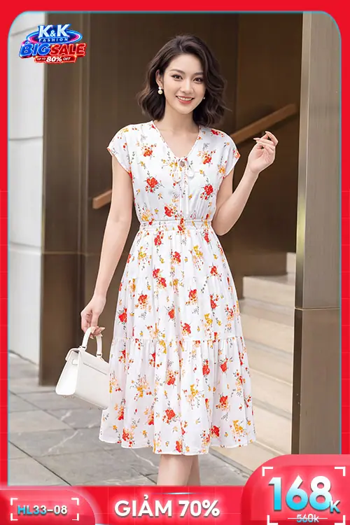 Đầm hoa dáng dài cổ tim