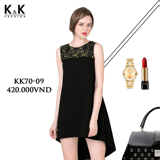 Đầm suông cách điệu phối ren tinh tế KK70-09