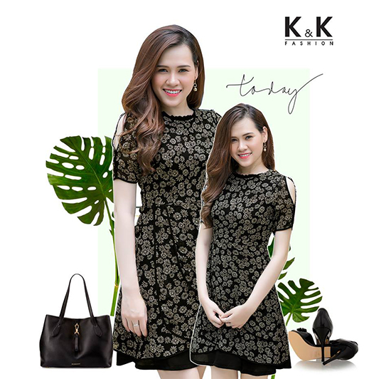 Váy xòe họa tiết hoa với tùng váy xếp lớp cách điệu KK67-50