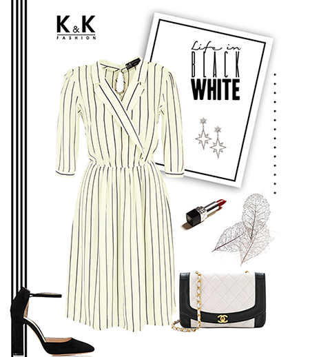 Đầm họa tiết kẻ sọc F58