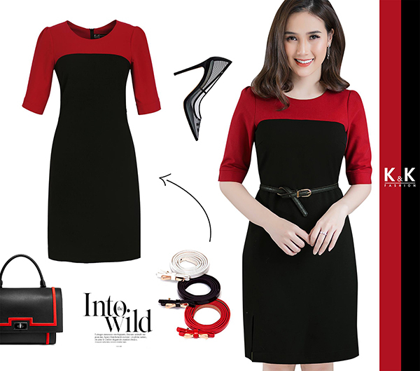 Đầm công sở phối màu nổi bật KK70-48