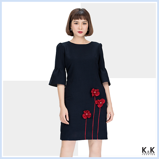 Đầm xanh đen đính hoa KK85-40