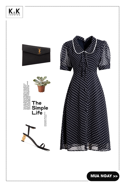 Đầm đen chấm bi dáng chữ A  công sở nữ KK162-39