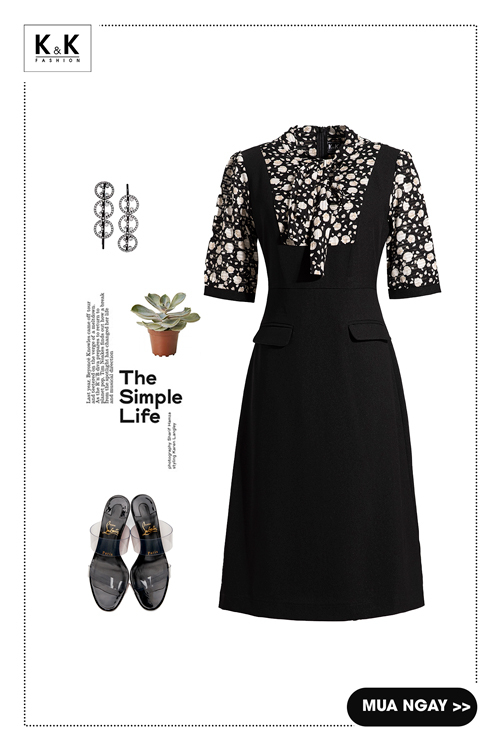Đầm đen công sở dáng chữ a KK164-14