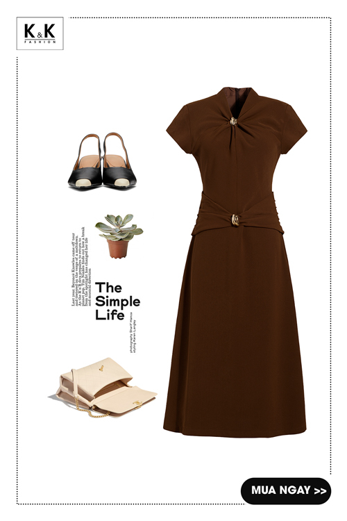 Đầm nâu công sở dáng xòe a  KK164-04