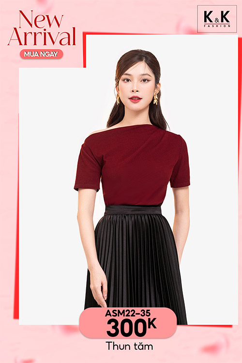 Áo thun nữ màu đỏ trễ vai ASM22-35