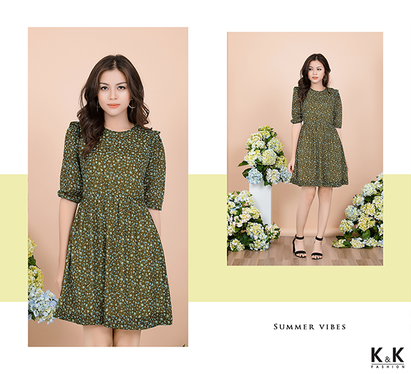 Đầm in hoa không tay KK68-09