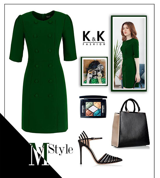 Đầm công sở tay lở chất liệu tuyết mưa KK66-18