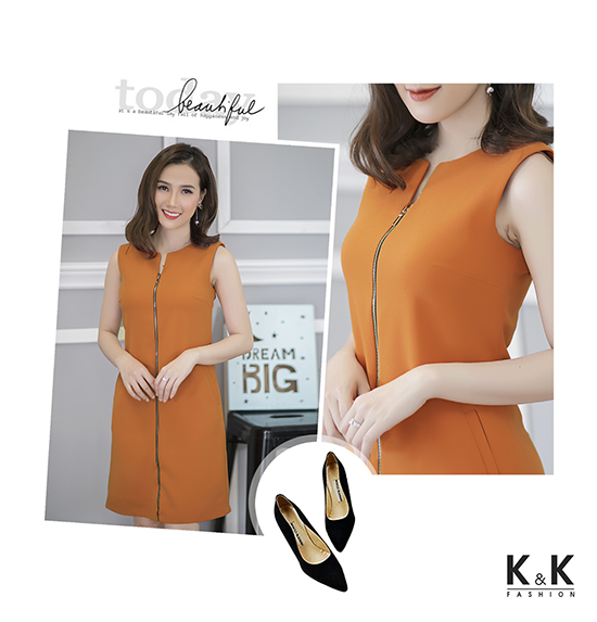 Đầm suông cam phối dây kéo đồng KK70-45