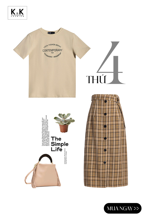 Chân váy chữ A hoạ tiết caro dáng dài CV06-15