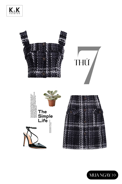 Chân váy chữ a ngắn caro phối túi CV06-22