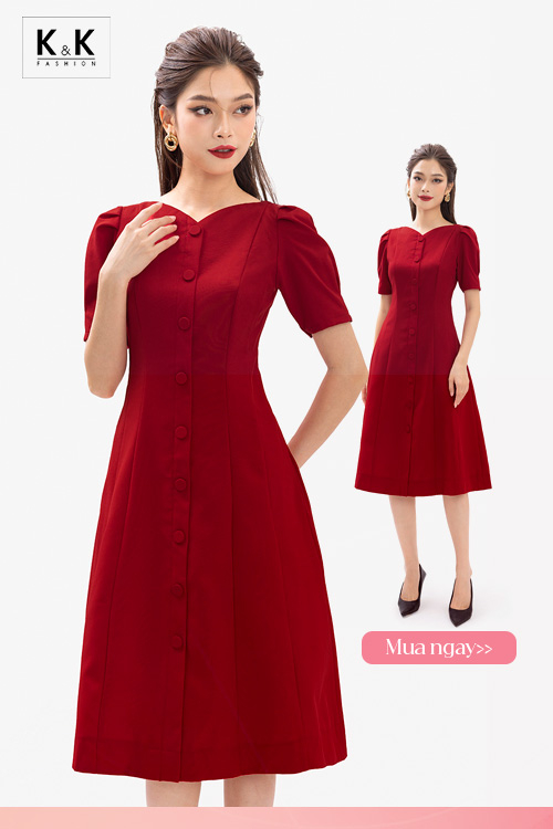 Váy đỏ đẹp Palvin T06171 (dáng chữ A, tay cách điệu ) - Palvin
