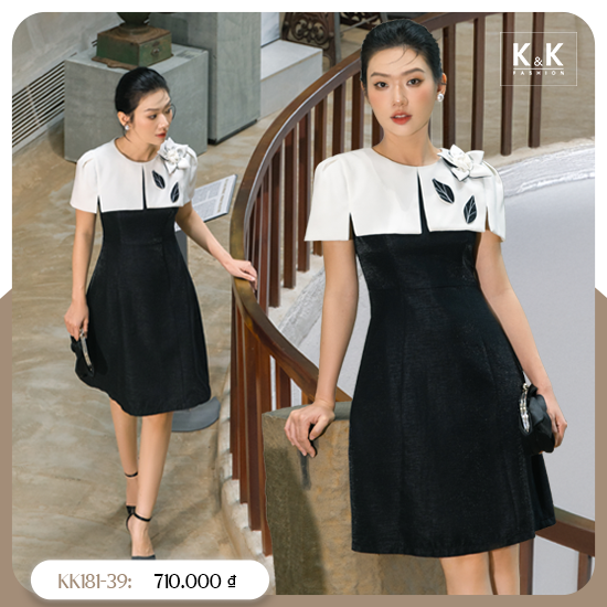 Đầm tiệc đen phối tay choàng đính hoa KK181-39
