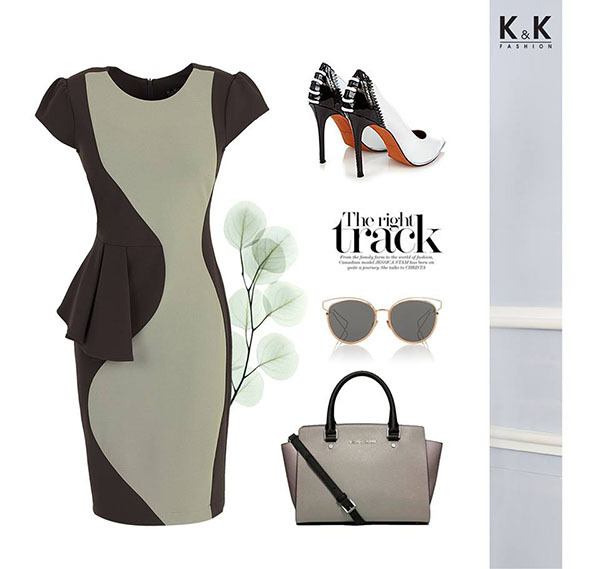 Đầm peplum phối màu chất liệu thun cát hàn KK66-15