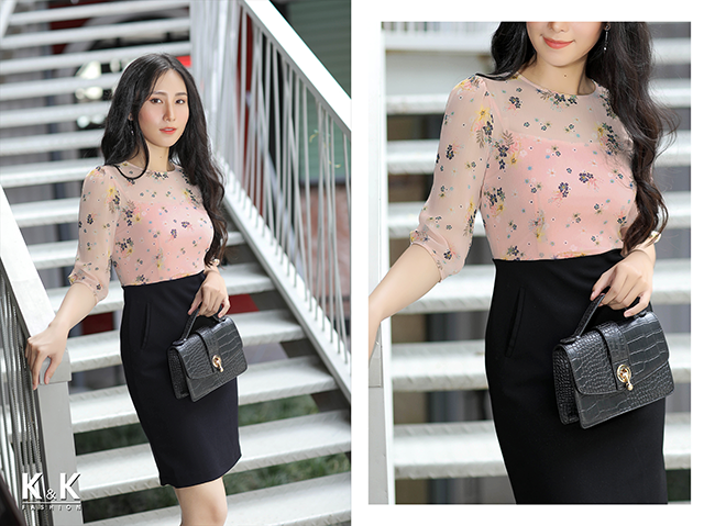Đầm liền phối họa tiết KK74-23